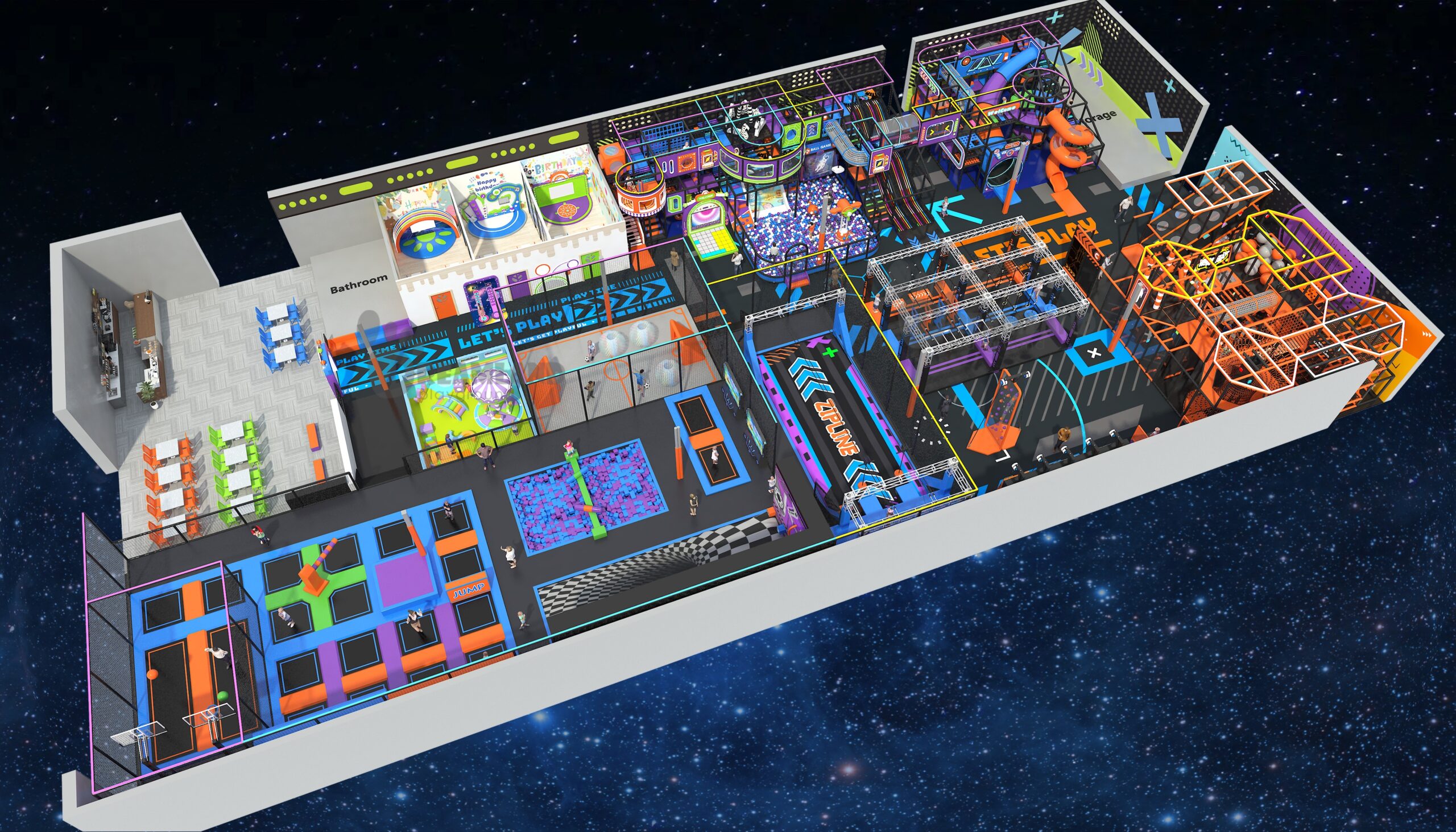 FEC budget planning concept render showing a mixed indoor entertainment layout