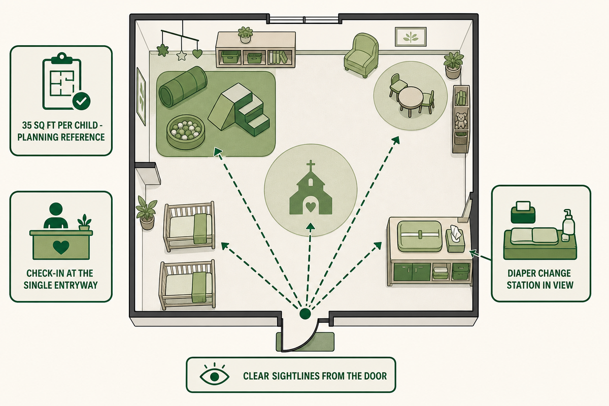 Room Layout: Zoning a Nursery So One Volunteer Can See Everything — DreamlandPlus