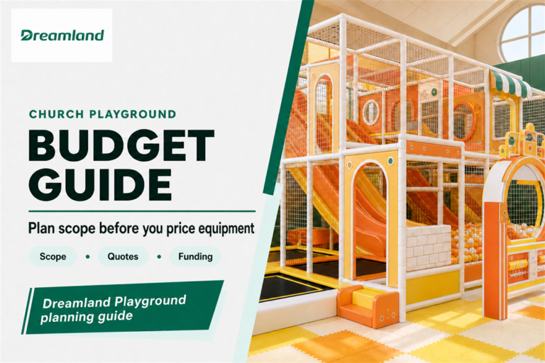 Church Playground Budget Guide cover with orange indoor play equipment