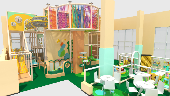 Commercial indoor playground equipment installation site requiring engineering precision