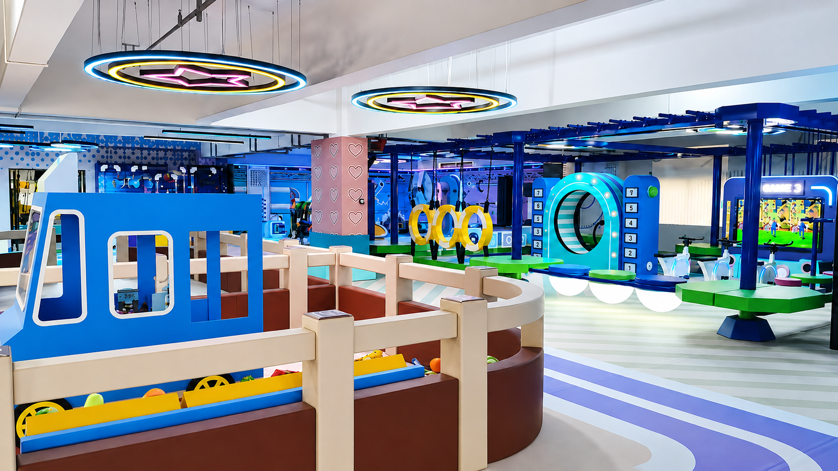 Installed commercial indoor playground equipment facility