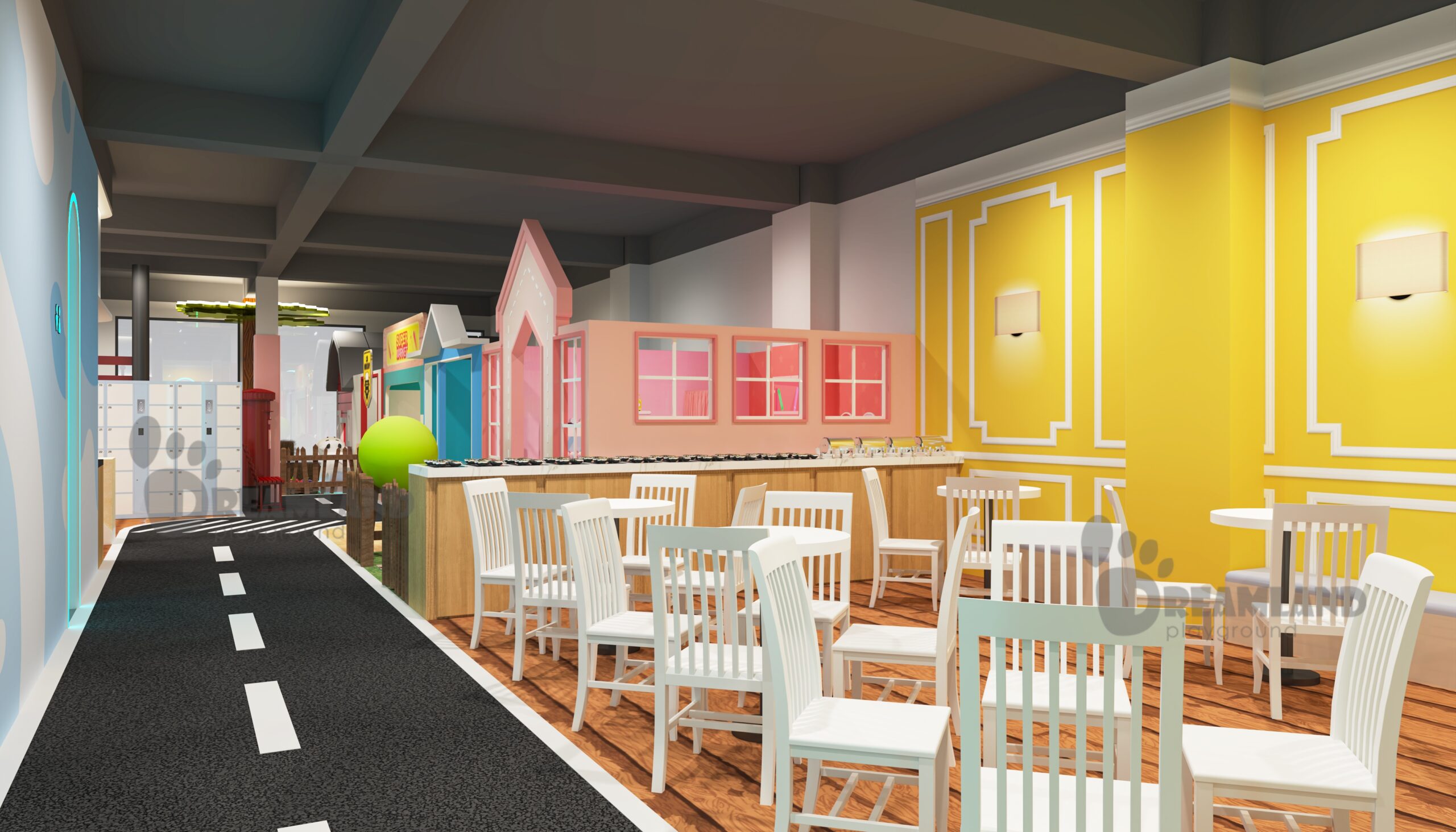 Dreamland 3D concept rendering of a family restaurant play area