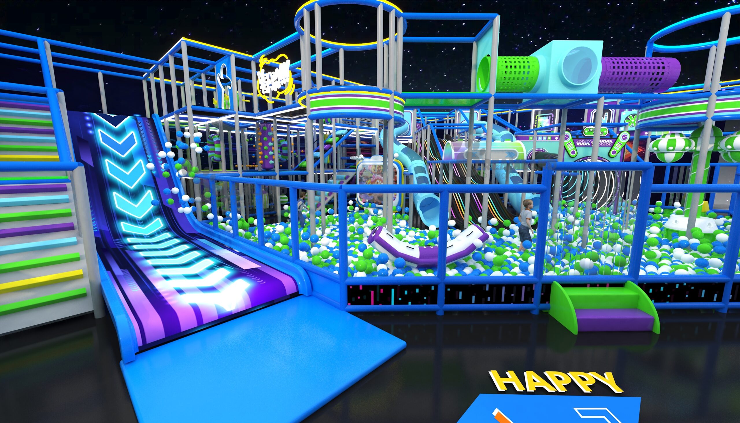 Dreamland Playground 3D design illustration of a themed indoor soft play area