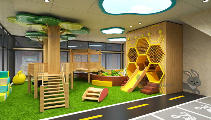 Hotel kids club multi-level play structure engineering dimensional rules