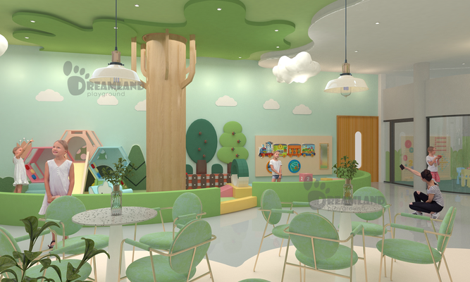 Hotel kids club playground equipment architectural render