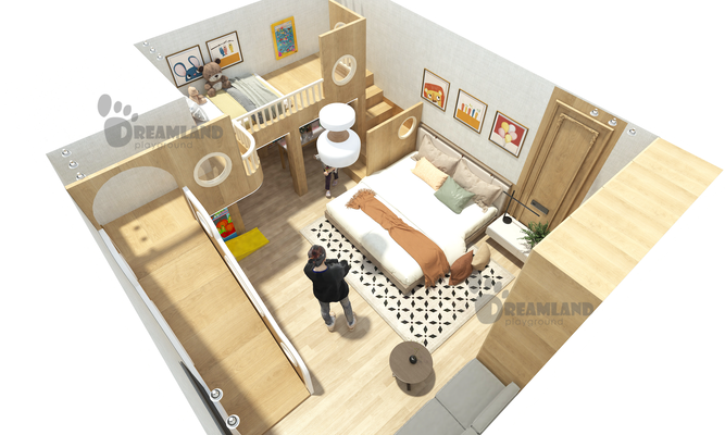 Indoor playground structure for hotel environments focusing on cleanability