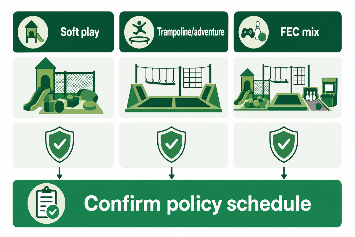 Soft play, trampoline/adventure venues, and FECs need separate policy-schedule review