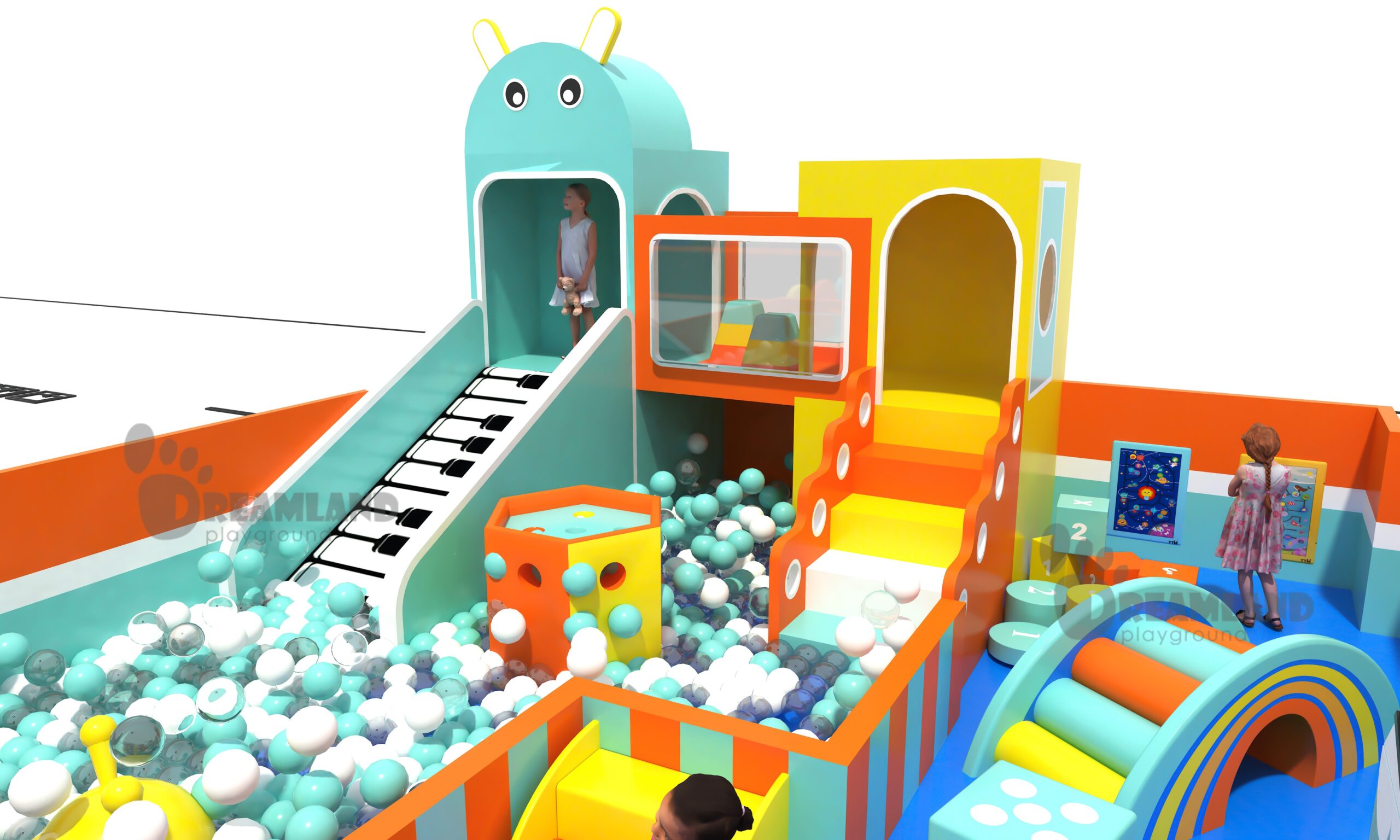 Quick service restaurant play area concept with compact equipment